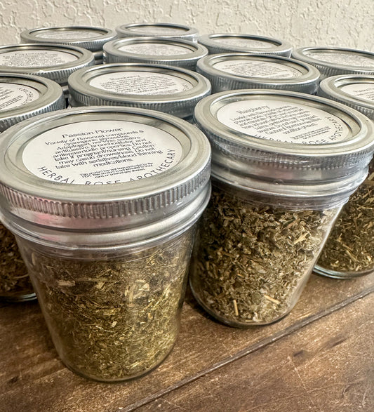 Clear glass dried herb jars for apothecary storage and display