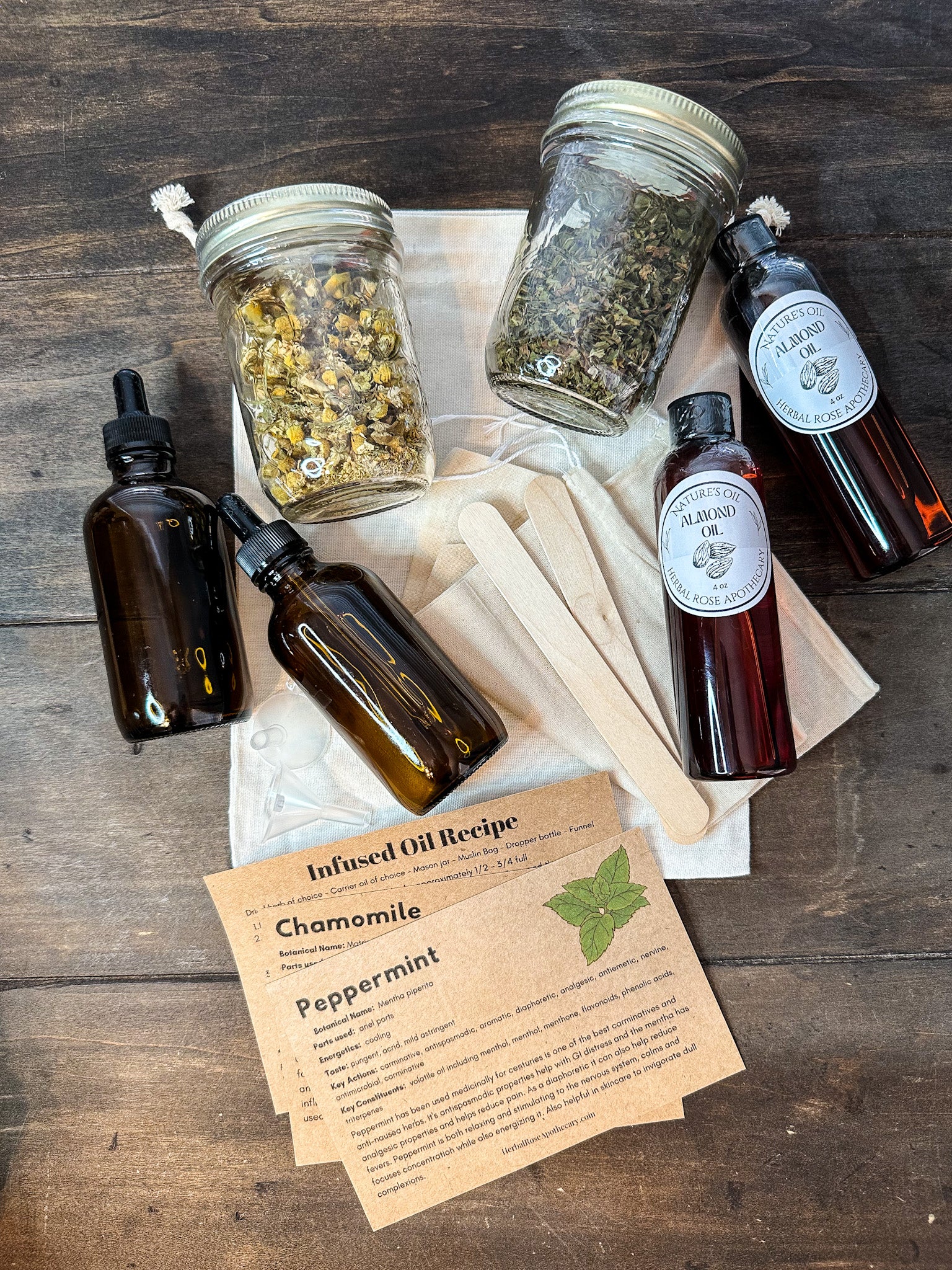 Ariel view of contents of infused oil diy kit