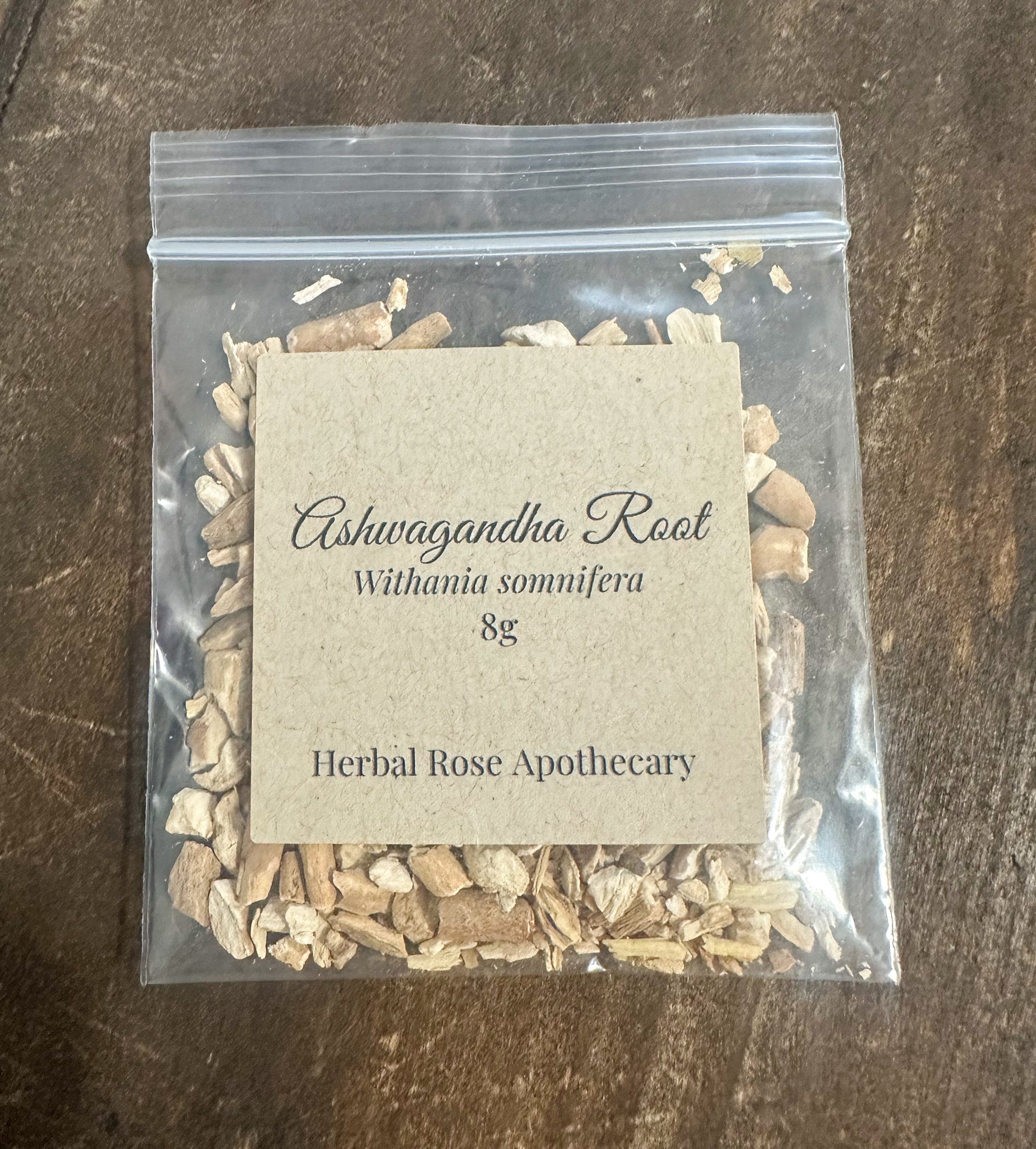 Dried ashwagandha root loose botanical ingredient for tea and apothecary use