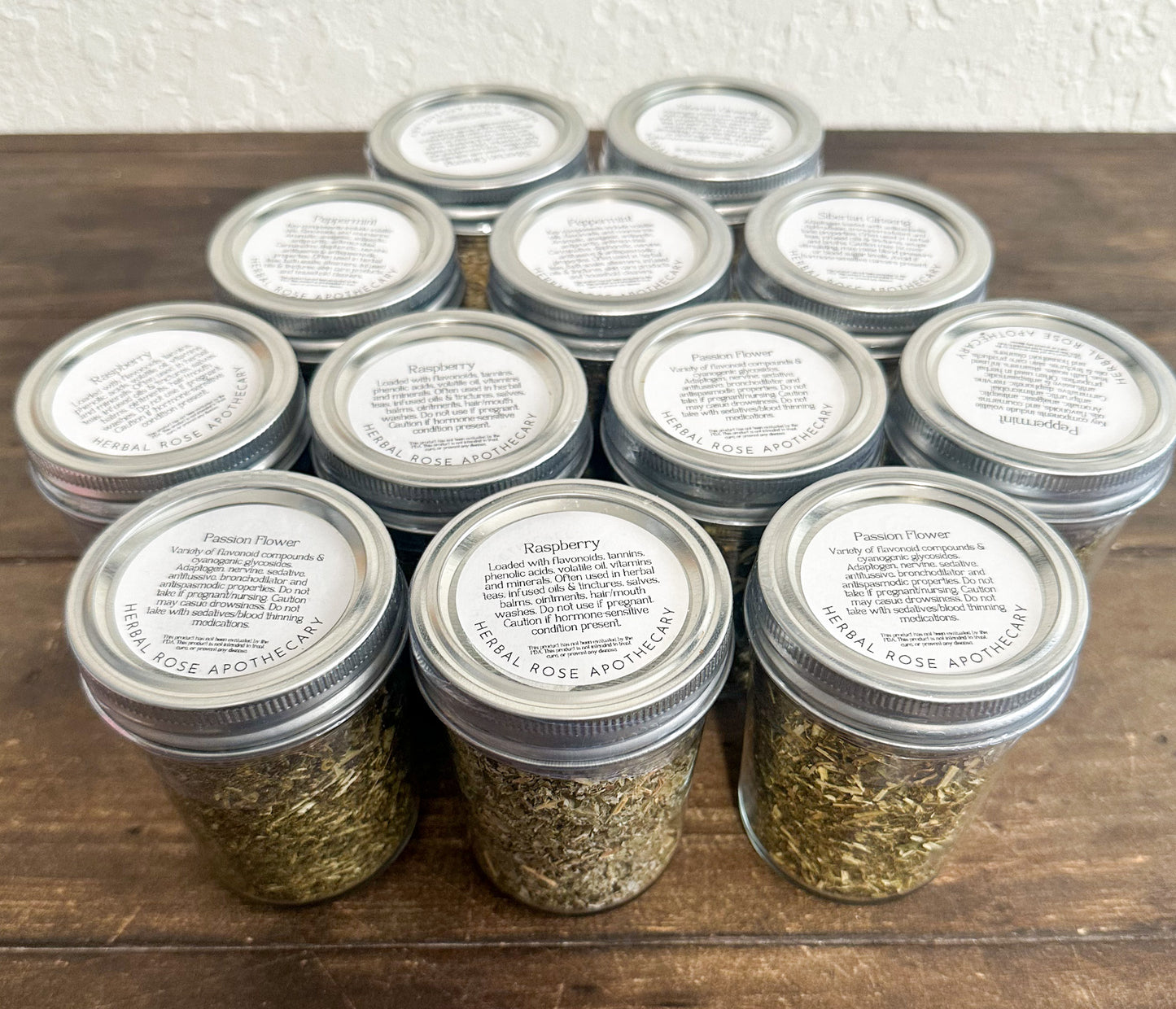 Clear glass dried herb jars for apothecary storage and display