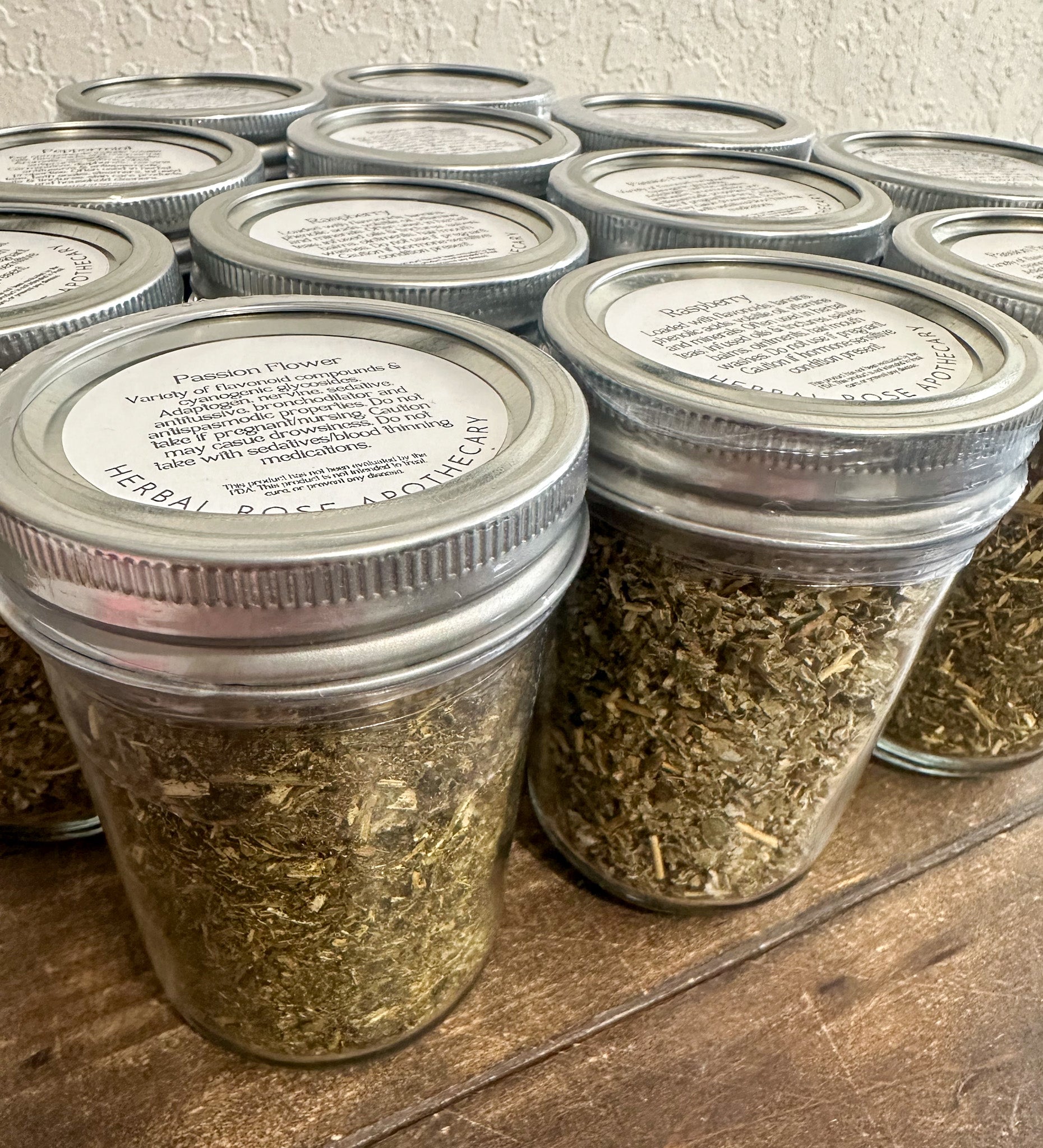 Clear glass dried herb jars for apothecary storage and display