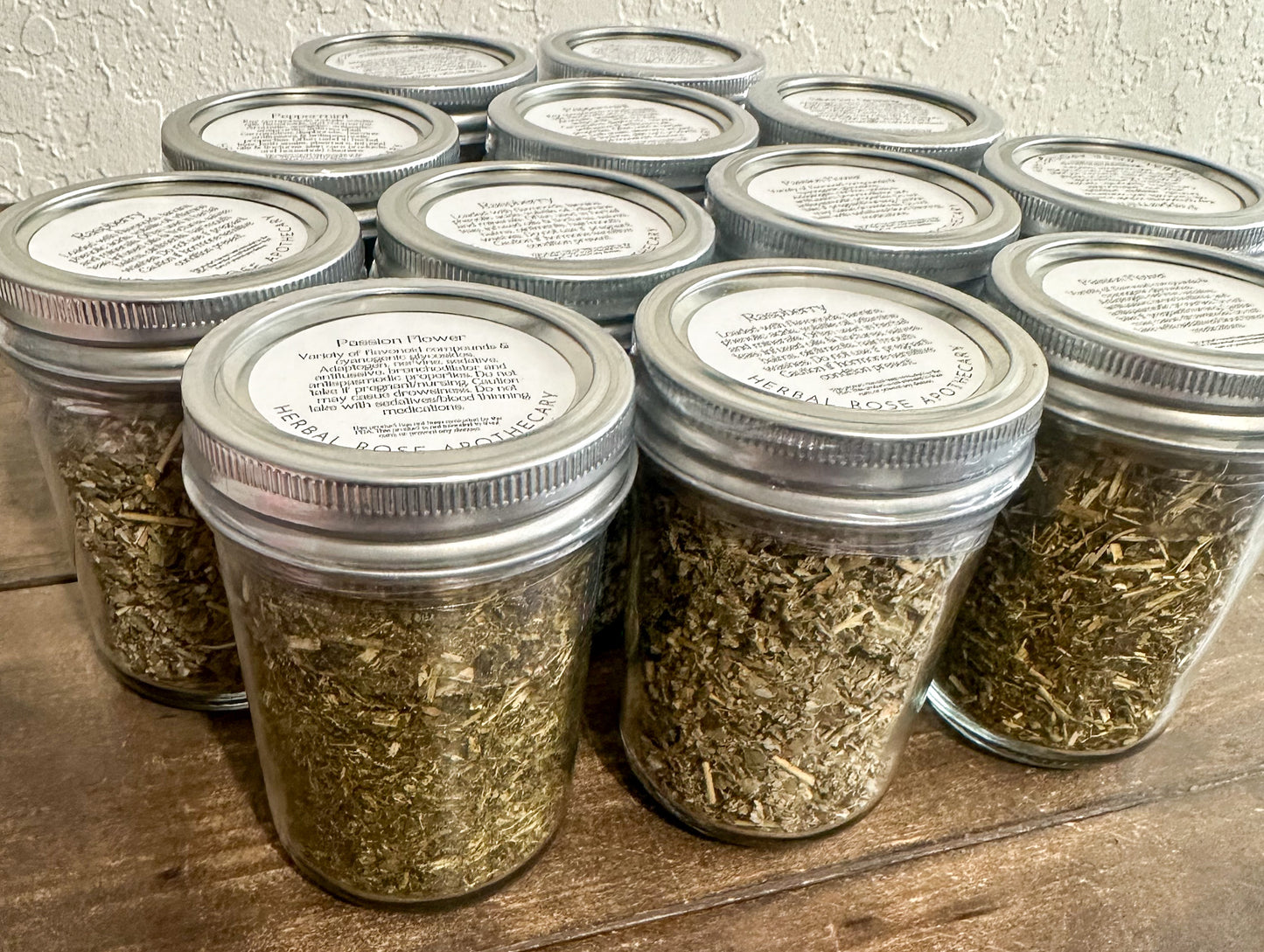 Clear glass dried herb jars for apothecary storage and display